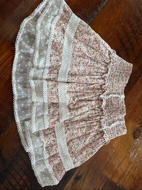 Katie J NYC Pink & White Floral Smocked Girls' Skirt with Lace